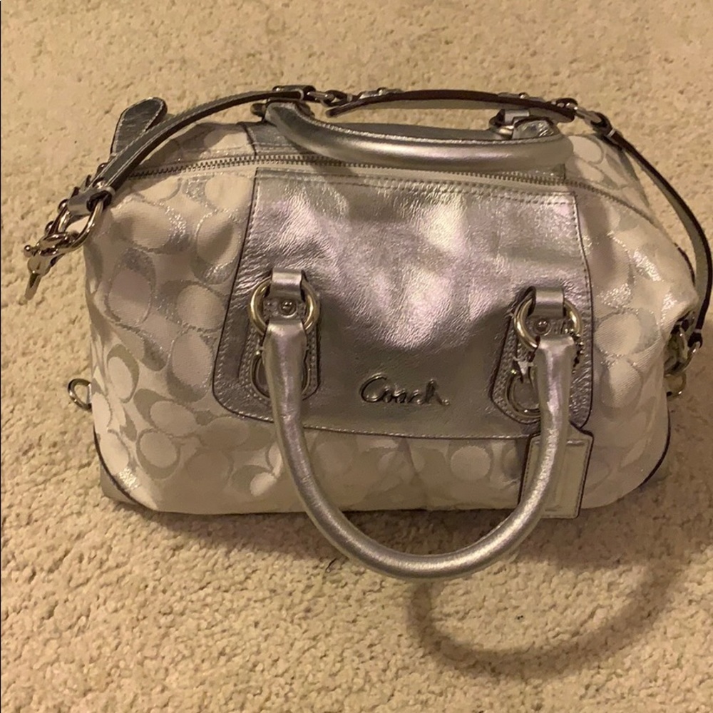 Coach Silver Metallic fabric bag